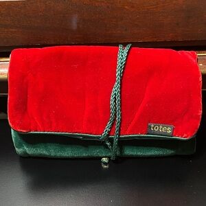 Totes vintage Velvet jewelry travel wrap in Red Green and purple